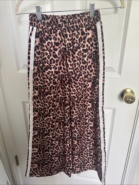 Hip Hop Leopard Print Wide Leg Track Pants with Side Stripes
